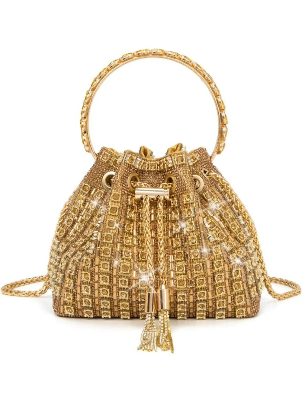 Women Gold Sparkly Rhinestone Clutch Purse Diamond Chain Evening Bag